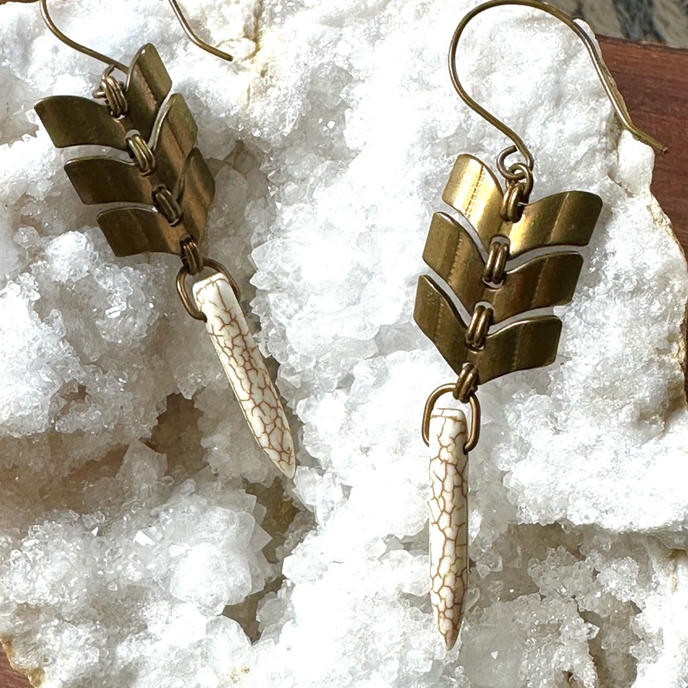 Chevron dangle bronze and enamel earrings